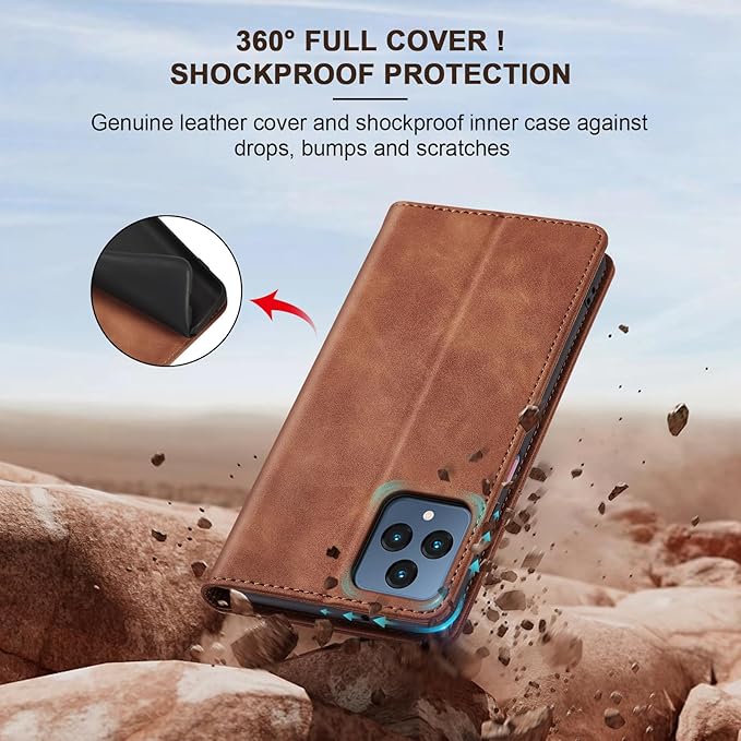 Jasonyu Flip Wallet Case for T-Mobile Revvl 6/6X 5G,Leather Magnetic Folio Cover with Card Holder,Kickstand - TPU Shockproof Durable Protective Phone Case,Brown