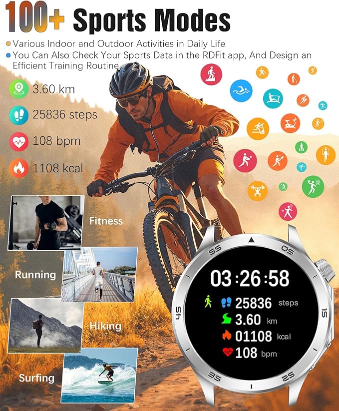 Smart Watch for Men, GPS Sports Mens Smartwatch, 1.53" HD Screen IP67 Waterproof, Answer/Make Call, Heart Rate Monitor, Sleep Tracking, Fitness Tracker, Compatible for Android iOS (Silver X2Max)