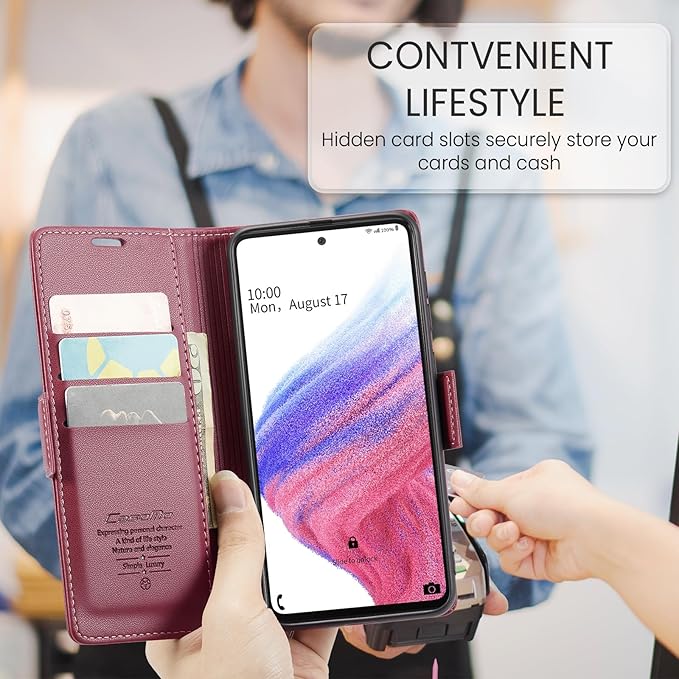 for Samsung Galaxy A53 5G Case, Premium PU Leather Wallet Case Flip Cover with [RFID Blocking][Card Holder][Stand Function] Shockproof Protective for Samsung Galaxy A53, Red