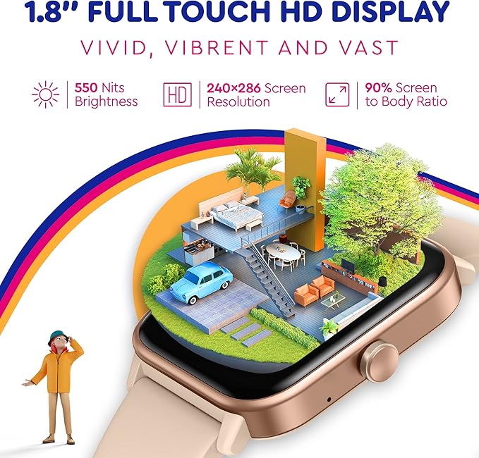 OCTANDRA Ignite VeryFit 1.8" Alexa Built-in Bluetooth Answer Call Smart Watch Fitness Tracker Watches for Men Women (IDW01 BT) (Pink)