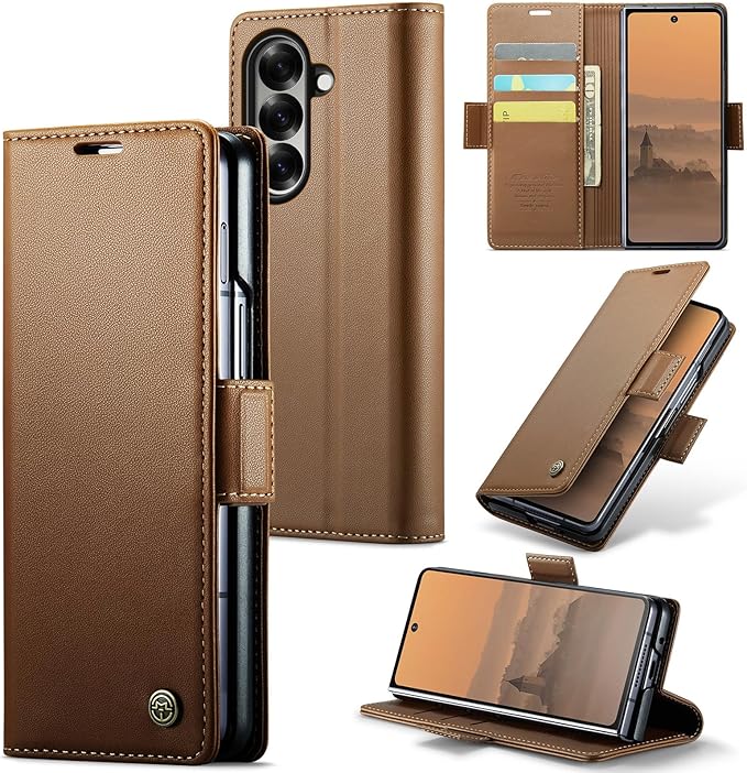 for Samsung Galaxy Z Fold 7 Case, Premium PU Leather Wallet Case Flip Cover with [RFID Blocking][Card Holder][Stand Function] Shockproof Protective for Samsung Galaxy Z Fold 7, Brown