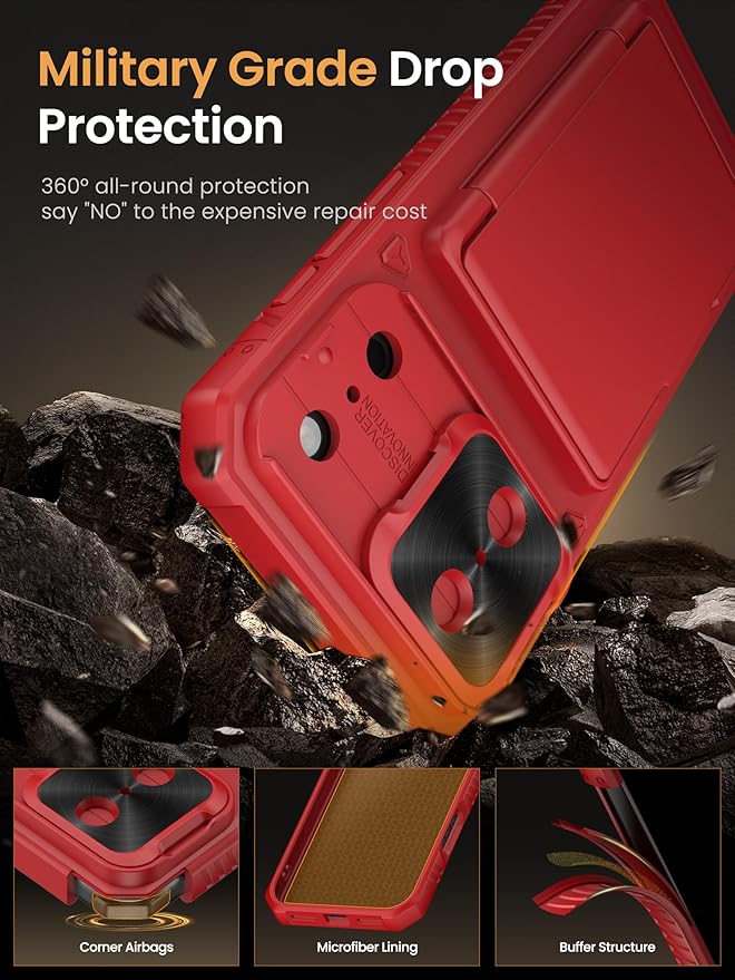 Vihibii for iPhone 17 Pro Max Wallet Case with Card Holder (4 Cards) [RFID Blocking] & Slide Lens Cover & Raised Edges Protect Screen, Shockproof Rugged Phone Cover for iPhone 17 Pro Max 5G 2025, Red