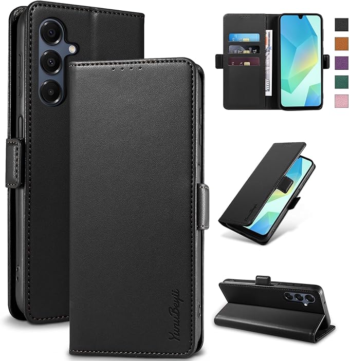 Wallet Flip Case for Samsung Galaxy A16 5G - [RFID Blocking] Luxury PU Leather Card Holder Magnetic Phone Cover with Kickstand,Shockproof Protective Case,Black