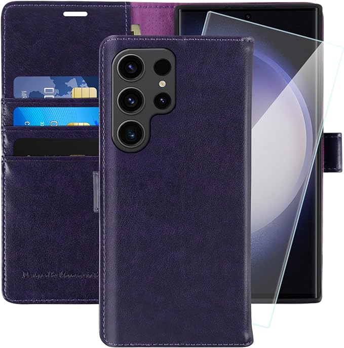MONASAY Wallet Case Compatible for Galaxy S23 Ultra 5G,[RFID Blocking] Flip Folio Leather Cell Phone Cover with Credit Card Holder, 6.8 inch, Purple