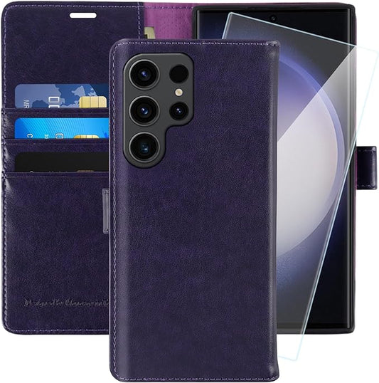 MONASAY Wallet Case Compatible for Galaxy S23 Ultra 5G,[RFID Blocking] Flip Folio Leather Cell Phone Cover with Credit Card Holder, 6.8 inch, Purple
