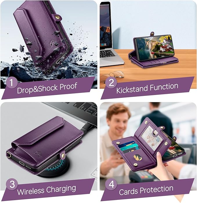 DJBull for Samsung Galaxy S25 Wallet Case with Card Holder, Shoulder and Wristlet Straps, Soft PU Leather, Magnetic Snap, Flip Phone Case for Women Men for Samsung S25 Purple