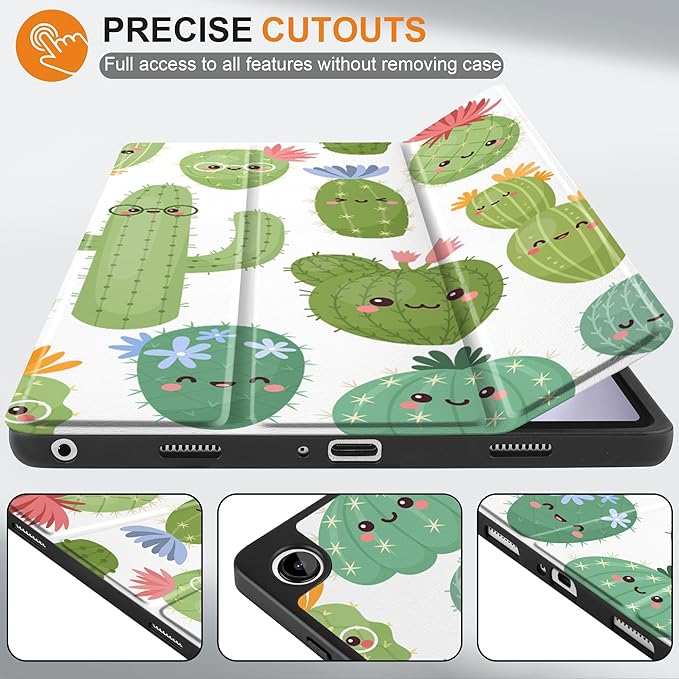 MEEgoodo Case for Samsung Galaxy Tab A9 Plus 11 inch Cover 2024 2023 with S Pen Holder, A9+ Smart Tablet Cases with Leather Trifold Stand+Soft TPU Back Shell+Smart Auto Wake/Sleep, Smiley Cactus