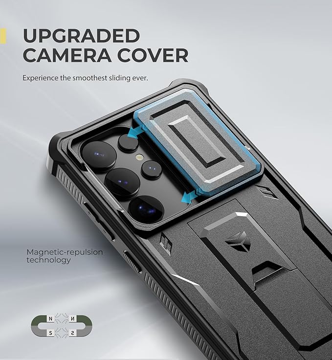 Dexnor for Samsung Galaxy S25 Ultra Case with Built-in Slide Camera Cover & Screen Protector & Kickstand, Heavy-Duty Shockproof Rugged Case Full-Body Bumper Cover for Galaxy S25 Ultra(2025),Black