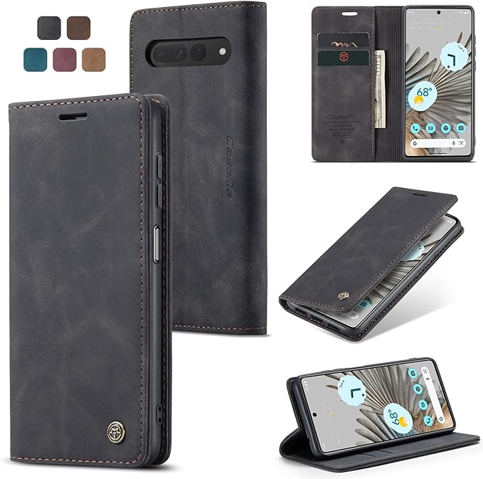 for Google Pixel 7 Pro Case, Flip Wallet Leather Case with Card Holder Magnetic Closure Shockproof Kickstand Protective Phone Cases Cover for Google Pixel 7 Pro,Black