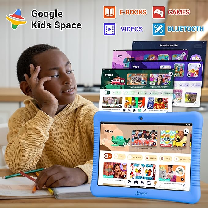 Contixo 10-Inch Kids Tablet - Ages 3-12, 80 Disney eBooks ($350 Value), 32GB Storage, Android, Parental Controls, Silicone Case w/Kickstand, STEM Learning Tablet for Older Kids - Blue
