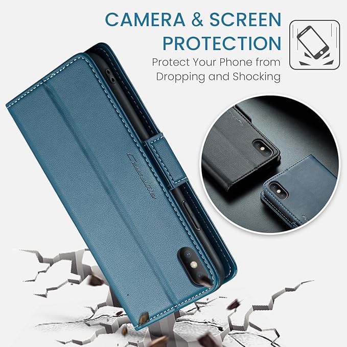 for iPhone Xs Max Case, Premium PU Leather Wallet Case Flip Cover with [RFID Blocking][Card Holder][Stand Function] Shockproof Protective for iPhone Xs Max 6.5", Blue