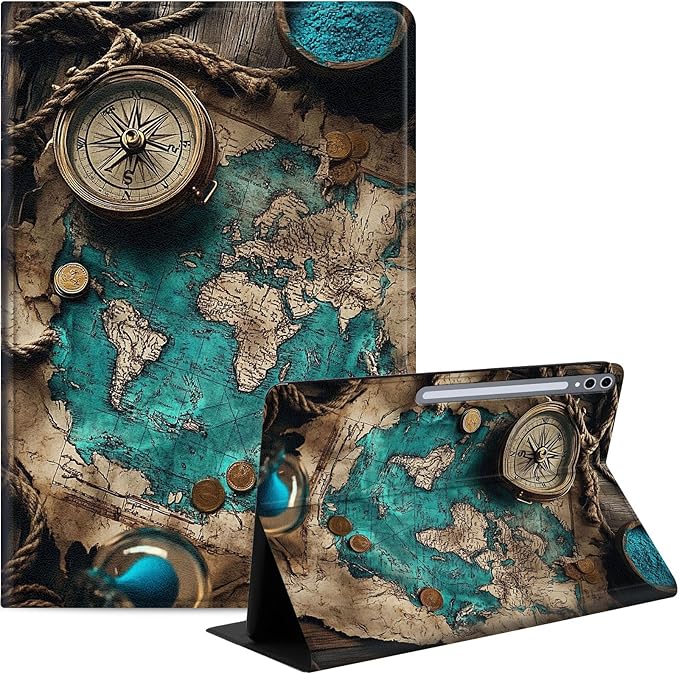 Case for Samsung Galaxy Tab S10 Ultra/Galaxy Tab S9/S8 Ultra 14.6-Inch, Slim PU Leather Stand Cover with Auto Wake/Sleep, Multi-Angle Viewing & Shockproof, Ancient Map