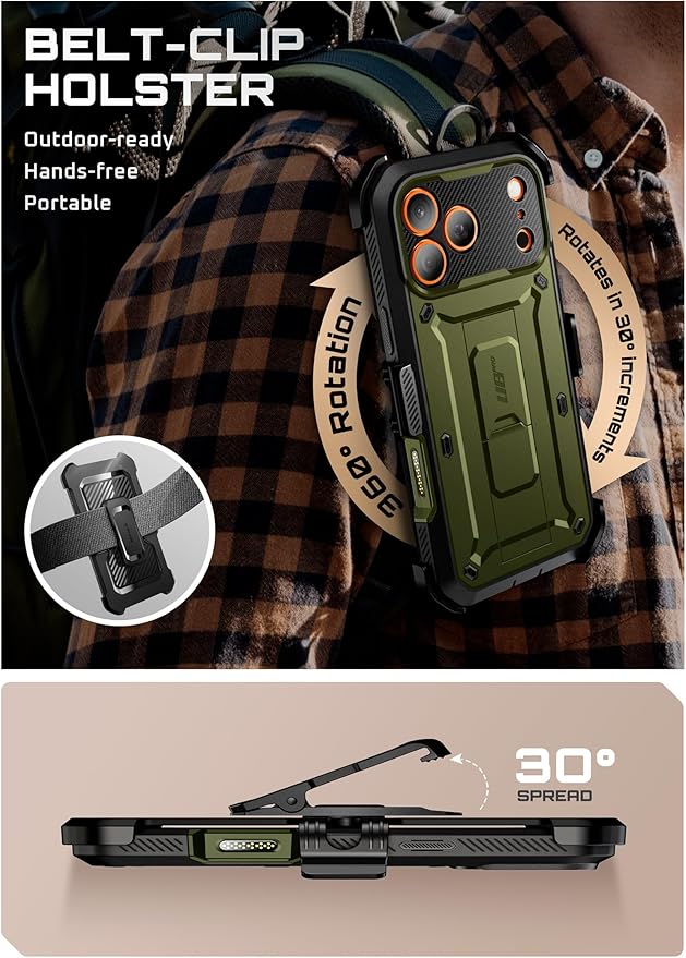 SUPCASE for iPhone 17 Pro Max Case with Camera Control Button (Unicorn Beetle Pro), [Built-in Kickstand & Screen Protector] [Military-Grade Protection] Full Body Heavy Duty Phone Case, Guldan