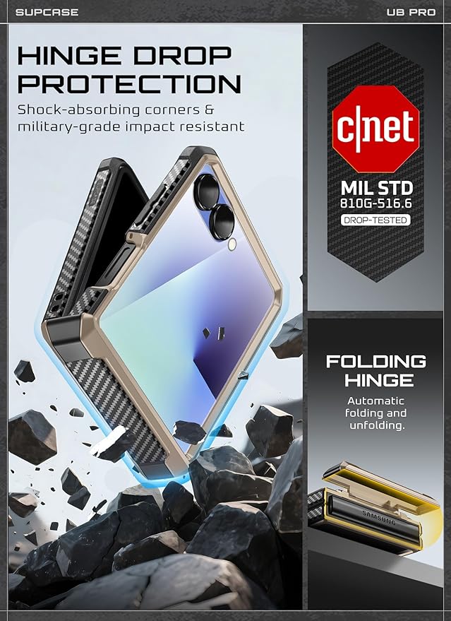 SUPCASE for Samsung Galaxy Z Flip 7 Case with Built-in Stand & Belt-Clip (Unicorn Beetle Pro), [Hinge Protection] [Front Tempered Glass Screen Protector] Full Body Military-Grade Phone Cover, Desert