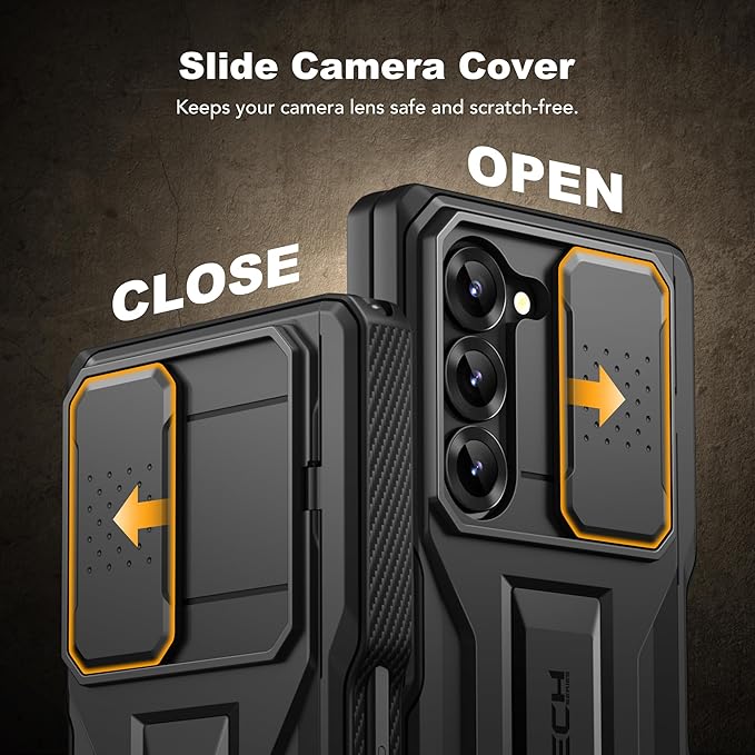 TONGATE for Z Fold 7 Case with Stylus & Pen Holder, [Built-in Privacy Screen Protector & Slide Camera Cover][Anti Spy] Military Grade Drop Stand Case for Samsung Galaxy Z Fold 7 with Belt Clip, Black