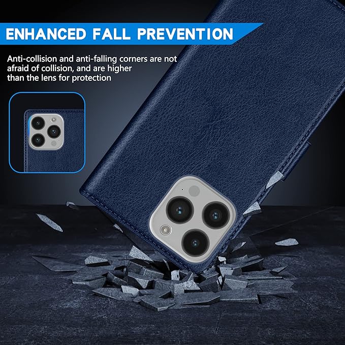 ZZXX for iPhone 14 Pro Wallet Case with [RFID Blocking] Card Slot Kickstand Magnetic Closure Leather Flip Fold Protective Phone Case for iPhone 14 Pro Case Wallet(Blue-6.1 inch)