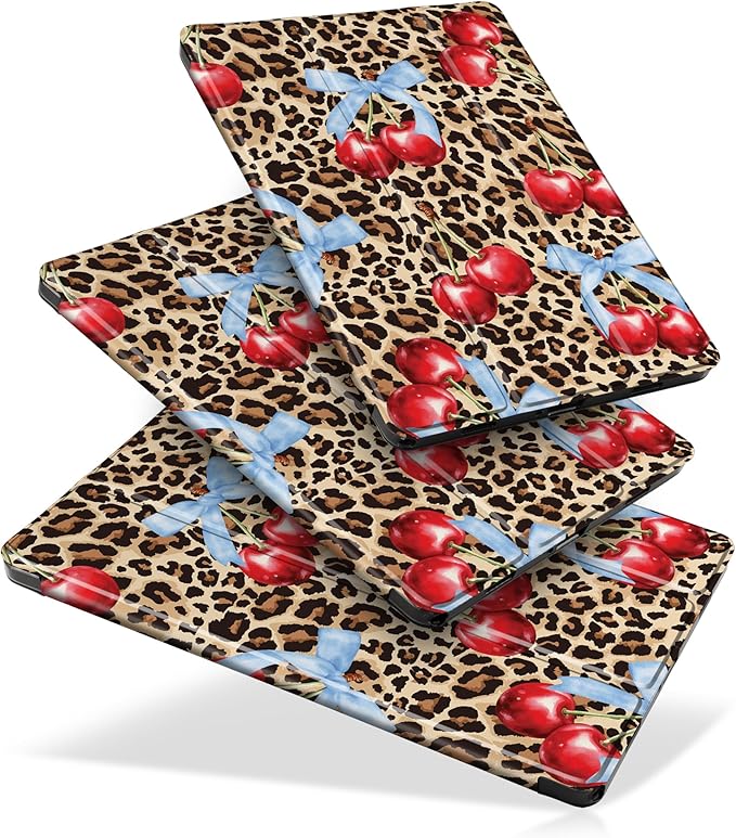 DONGKE Case for Samsung Galaxy Tab A9+/A9 Plus 11 inch 2024 2023 (SM-X210/X216/X218), Slim Stand Hard PC Translucent Back Shell Smart Cover, Auto Wake/Sleep - Leopard Cherries