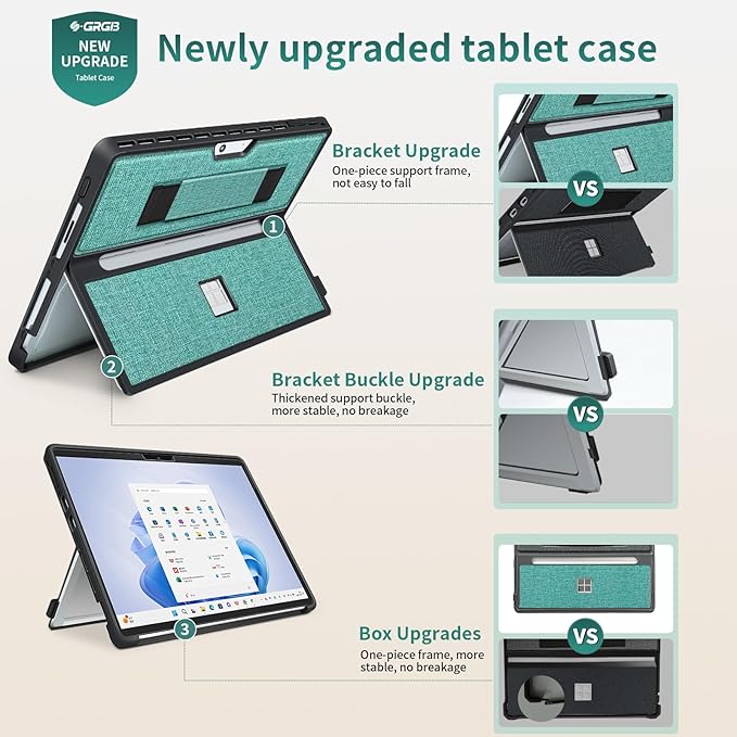 Case fit Microsoft Surface Pro 11/10/9/8 13-Inch, with Stent Cover, Hand Strap, All-in-one Rugged Case Compatible with Type Cover Keyboards, Cyan