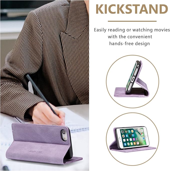 QLTYPRI Case for iPhone 16e, Vintage PU Leather Wallet Case Card Slot Kickstand Magnetic Closure Shockproof Flip Folio Cover for iPhone 16e - Retro Purple