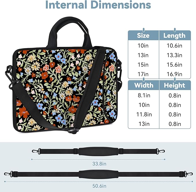 RICHEN 14 15 15.4 15.6 inch Laptop Shoulder Bag Messenger Bag Notebook Handle Sleeve Neoprene Carrying Case with Accessories Pocket (14-15.6 inch, Flowers2)