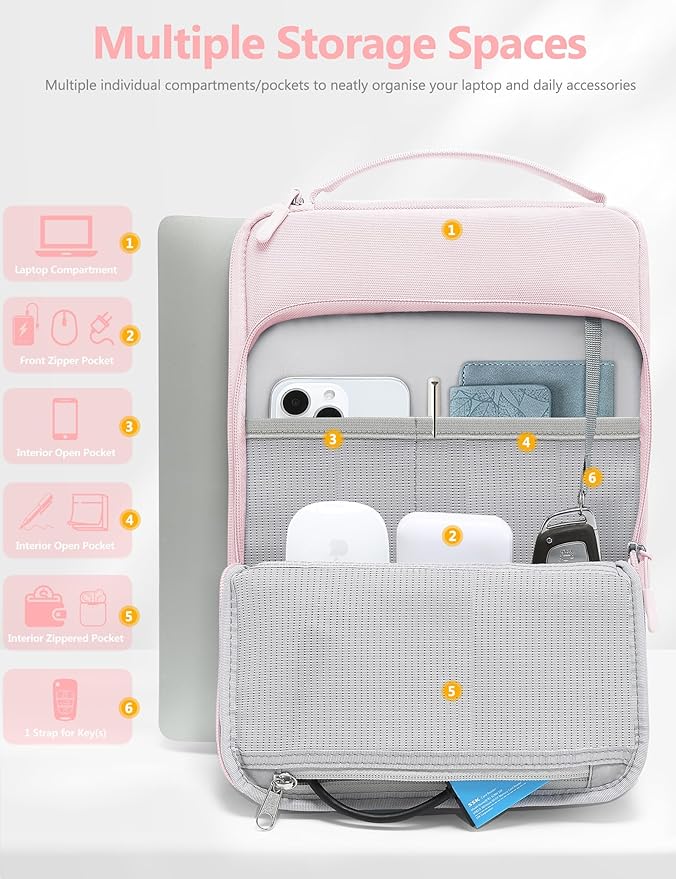 HYZUO 13 Inch Laptop Bag Sleeve for MacBook Air 13 M4 M3 M2 M1 2025-2018, MacBook Pro 13 M2 M1 2025-2016, 13" iPad Pro/Air, Surface Pro, XPS 13, Protective Case for 12"-13" Tablet, Pale Pink