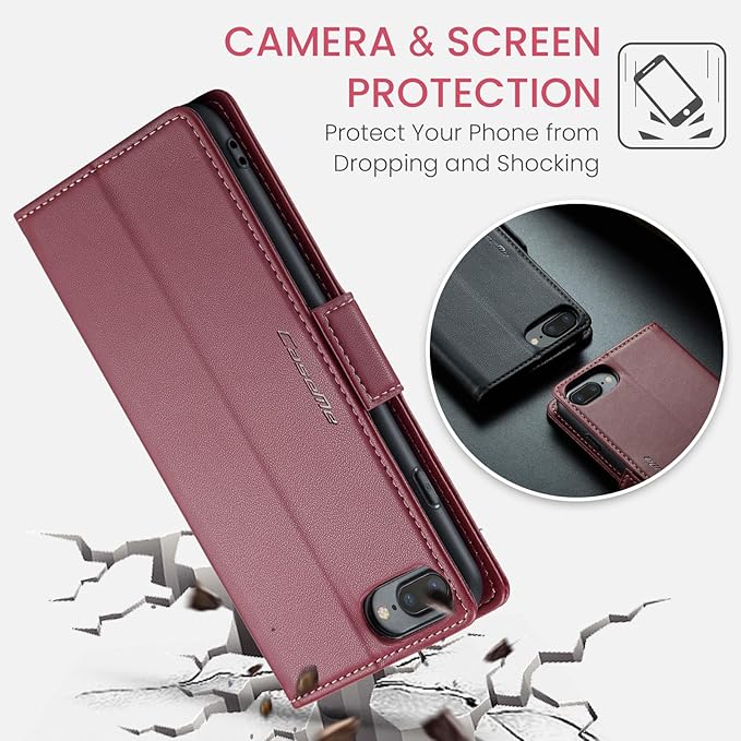 for iPhone 8 Plus & 7 Plus Case, Premium PU Leather Wallet Case Flip Cover with [RFID Blocking][Card Holder][Stand Function] Shockproof Protective for iPhone 8 Plus & 7 Plus, Red