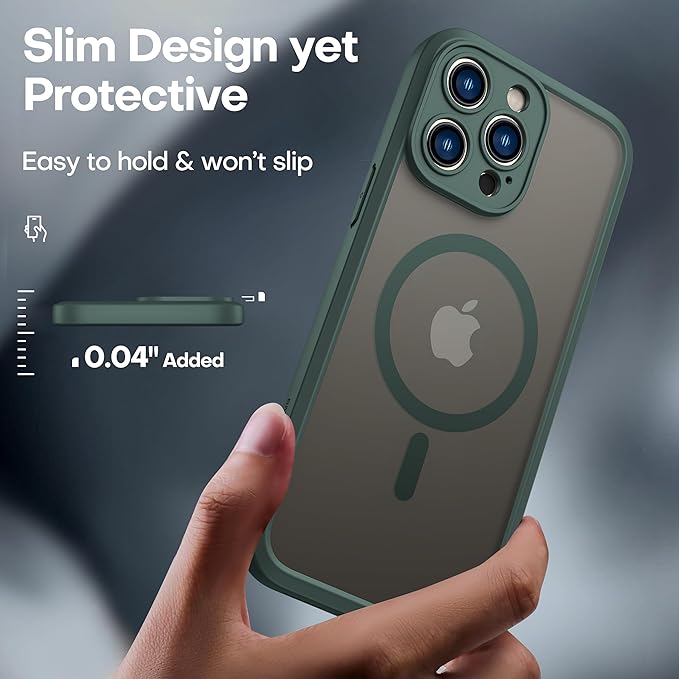 ImpactStrong Magnetic Guard Designed for iPhone 14 Pro Max Case [Camera Protection] [Military Grade Drop Tested] [Compatible with MagSafe] Slim Translucent Matte Phone Case (6.7") - Dark Green