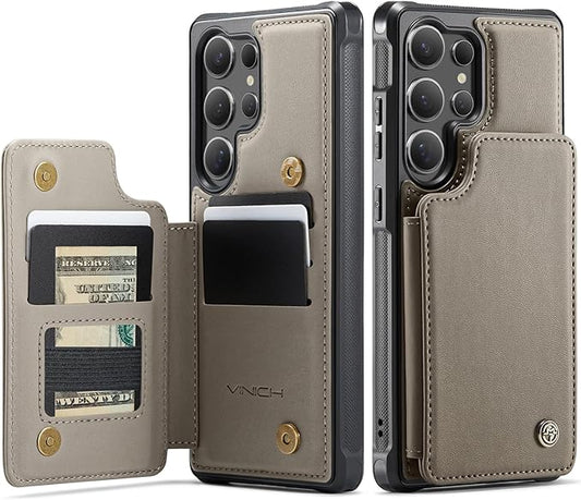 Vinich for Samsung Galaxy S24 Ultra Wallet Case with Card Holder, RFID Blocking Credit Slots Kickstand Shockproof Phone Cover for Women Men, Gray