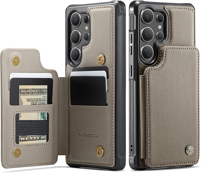 Vinich for Samsung Galaxy S25 Ultra Wallet Case with Card Holder, RFID Blocking Credit Slots Kickstand Shockproof Phone Cover for Women Men, Gray