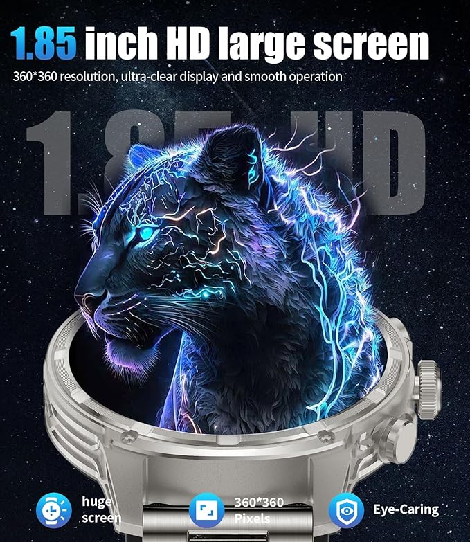 LIGE Military Smart Watches for Men with 80-Days Standby(710mAh)/Flashlight/50M Waterproof/1.85" HD Large Screen,100+ Sports Fitness Tracker Watch,Pedometer Mens Smart Watch for Android iPhone Silver