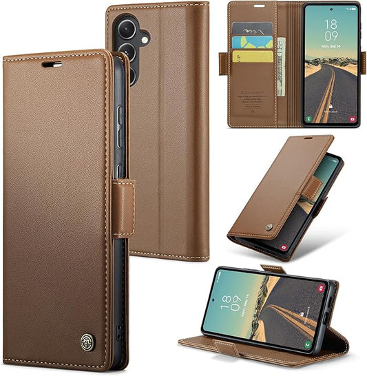 Case for Samsung Galaxy S23 FE Wallet Case, RFID Blocking PU Leather Flip Folio Cover Card Holder Kickstand Shockproof Phone Case Compatible with Samsung Galaxy S23 FE, Brown