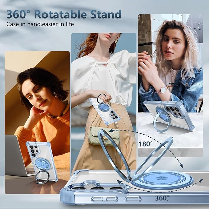 for Samsung Galaxy S25 Ultra Case Compatible with MagSafe Magnetic,with Screen Protector,with Kickstand Ring Military Grade Drop Heavy Duty Protection Shockproof for S25 Ultra Phone Case Blue