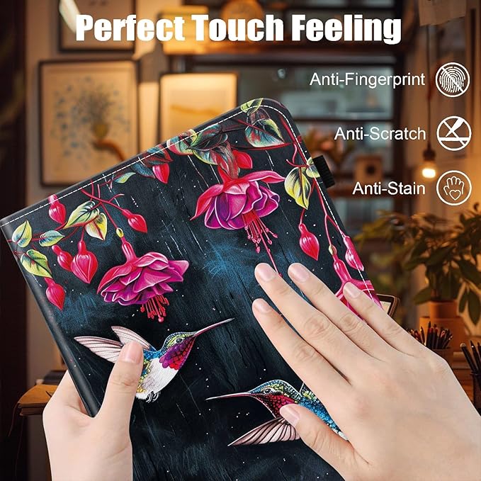 Case for Samsung Galaxy Tab S9 FE 5G 10.9 Inch/Galaxy Tab S9 11 Inch 2023,Card Slot PU Leather TPU Case Pen Holder Auto Wake Sleep,Flower Hummingbird