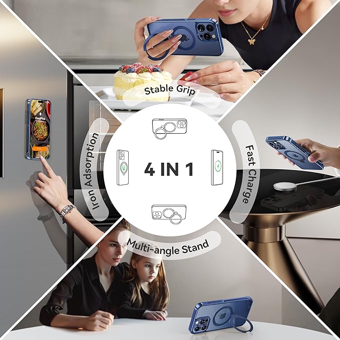 CASEKOO Titanium 360° Rotatable Magnetic Stand for iPhone 15 Pro Max Case [Compatible with Magsafe][16FT Military Protection] Slim 15 Pro Max with Kickstand Ring Phone Cover, Blue