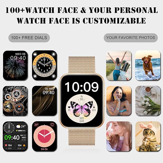 Smart Watch for Women(Answer/Dial Calls) 1.81" HD AI Voice Smartwatch with Fitness Tracker/Step Counter/Heart Rate Sleep Monitor, 120+ Sports Modes, IP68 Waterproof for Android/iOS, Gold/3 Bands