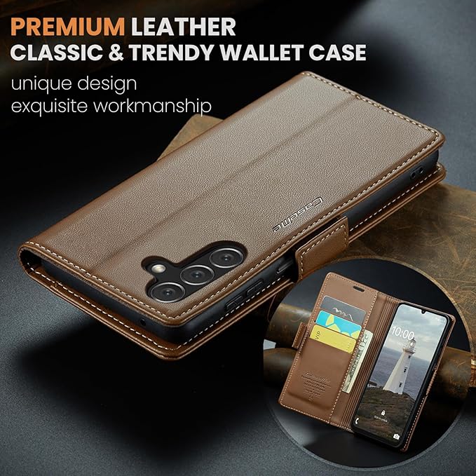 for Samsung Galaxy A16 5G/4G Case, Premium PU Leather Wallet Case Flip Cover with [RFID Blocking][Card Holder][Stand Function] Shockproof Protective for Samsung Galaxy A16, Brown