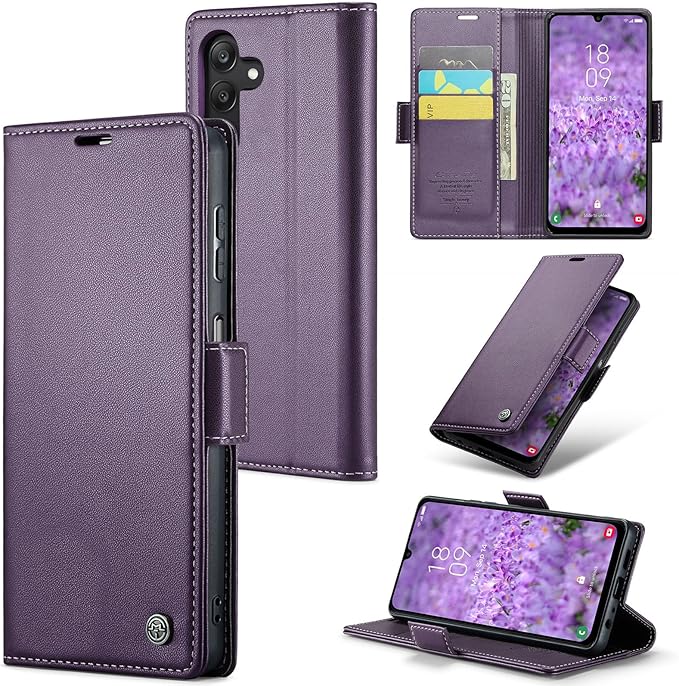 for Samsung Galaxy A25 5G Case, Premium PU Leather Wallet Case Flip Cover with [RFID Blocking][Card Holder][Stand Function] Shockproof Protective for Samsung Galaxy A25, Purple