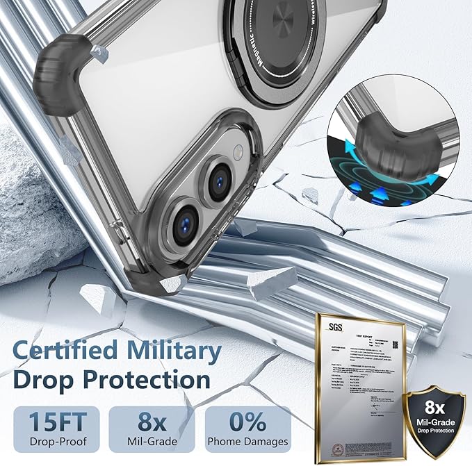 for Samsung Galaxy S25 Edge Case Compatible with MagSafe Magnetic,with Screen Protector,with Kickstand Ring Military Grade Drop Heavy Duty Protection Shockproof for S25 Edge Phone Case Black