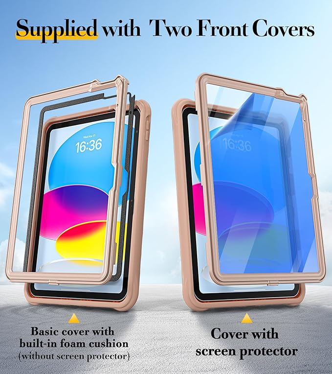 BRAECN Ripple Case for iPad (A16)11th/10th Generation 11/10.9 inch 2025/2022 Zinc Alloy Handle Ring Stand Protective Heavy Duty Screen Protector 360°Rotating 180°Folding Shoulder Strap Full-Body Cover
