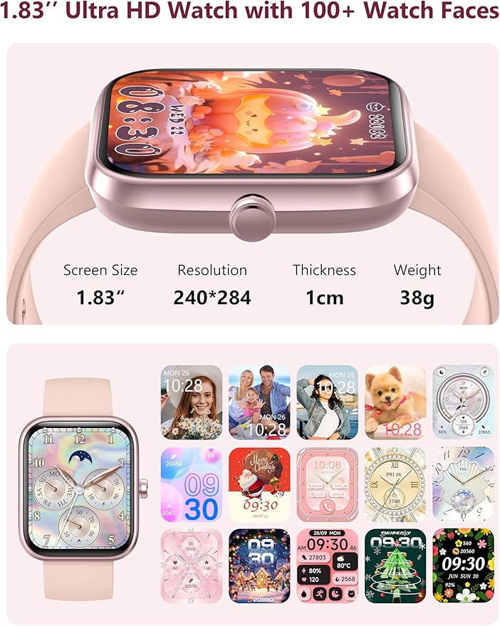 Smart Watch, 44mm Smartwatch Answer Make Calls, Alexa 1.83" Fitness Watch, IP68 Waterproof Fitness Tracker Women Men, Heart Rate/Sleep Monitor, 100+ Sports Pedometer Watch for Android & iOS Phone