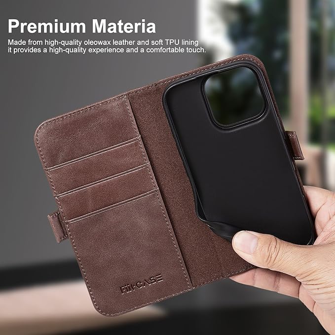 Case for iPhone 16 Pro Max 5G 2024-Genuine Leather Folio Wallet Magnetic Kickstand RFID Blocking Card Slots Shock-Absorbent Phone Cover Compatible with iPhone 16 Pro Max 6.9" (Darkbrown)
