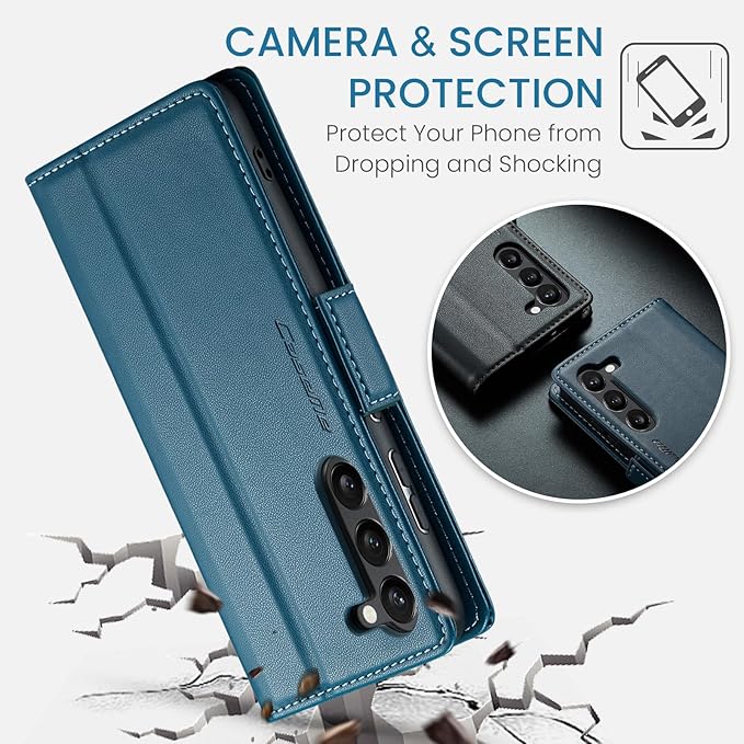 Case for Samsung Galaxy S24 Wallet Case, RFID Blocking PU Leather Flip Folio Cover Card Holder Kickstand Shockproof Phone Case Compatible with Samsung Galaxy S24, Blue