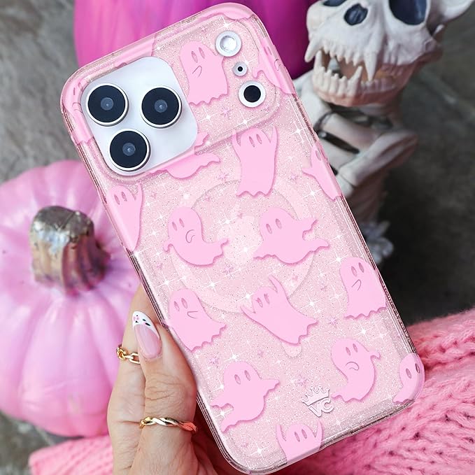 VELVET CAVIAR Case for iPhone 17 Air | Compatible with MagSafe | 10ft Drop Tested | Protective Halloween Cases | Ghosted Pink Glitter