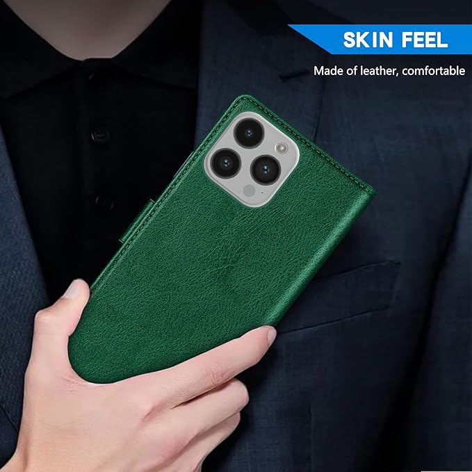 ZZXX for iPhone 14 Pro Wallet Case with [RFID Blocking] Card Slot Kickstand Magnetic Closure Leather Flip Fold Protective Phone Case for iPhone 14 Pro Case Wallet(Green-6.1 inch)