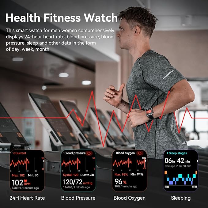 AMAZTIM Smart Watch, 60 Days Extra-Long Battery, 50M Waterproof, Rugged Military Bluetooth Call(Answer/Dial Calls), 2.0" Ultra Large HD Display, AI Voice Assistant (Shiny Black)