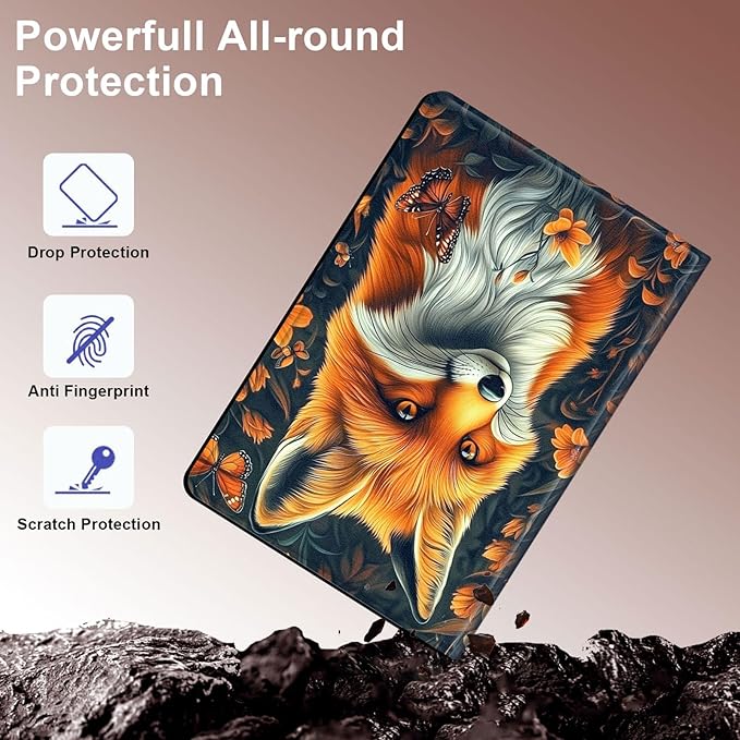 Case for Samsung Galaxy Tab S10 FE/ S9 FE 5G 10.9 Inch/Tab S9 11 Inch, Slim PU Leather Stand Cover with Auto Wake/Sleep, Multi-Angle Viewing & Shockproof, Beautiful Fox