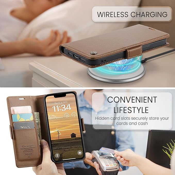 for Apple iPhone 16e Case, Premium PU Leather Wallet Case Flip Cover with [RFID Blocking][Card Holder][Stand Function] Shockproof Protective for iPhone 16E 6.1", Brown