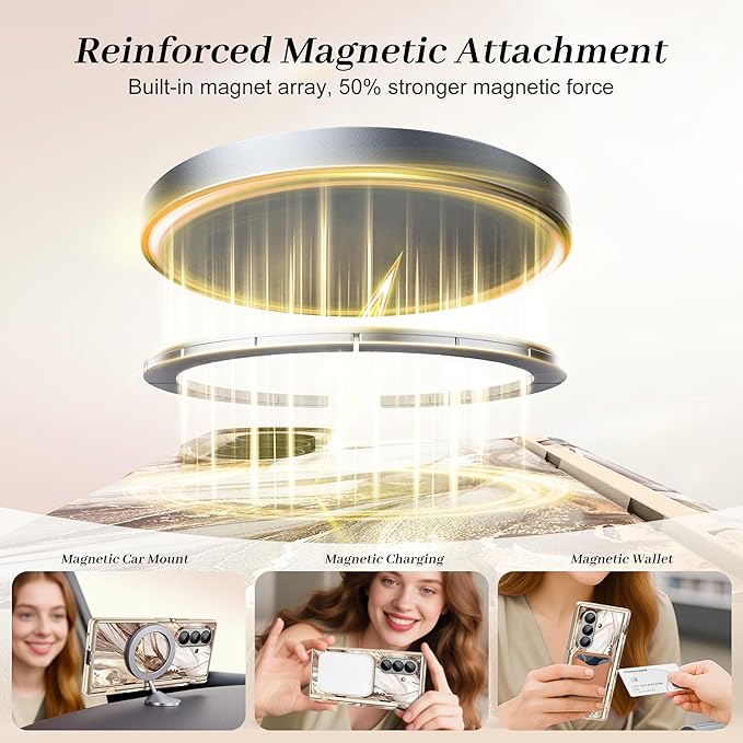 GVIEWIN for Samsung Galaxy Z Fold 7 Case Built-in HD Screen Protector [Compatible with Magsafe][Hidden Kickstand] Magnetic Full-Body Hinge Protection Slim Phone Case for Z Fold 7, Topaz/Gold