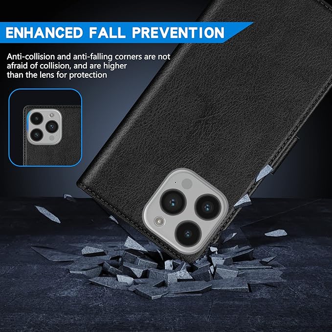 ZZXX for iPhone 14 Pro Wallet Case with [RFID Blocking] Card Slot Kickstand Magnetic Closure Leather Flip Fold Protective Phone Case for iPhone 14 Pro Case Wallet(Black-6.1 inch)