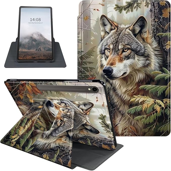 Case for Samsung Galaxy Tab S10 FE / S9 FE 5G 10.9 inch & Tab S9 11 inch, PU Leather 360° Rotating Stand Cover, Auto Sleep/Wake, Folio Smart Protective Cover, Wolf 3